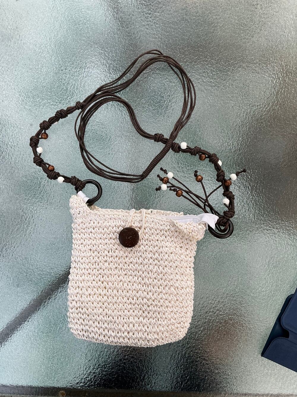 Cream Raffia Beaded Boho Crossbody Bag